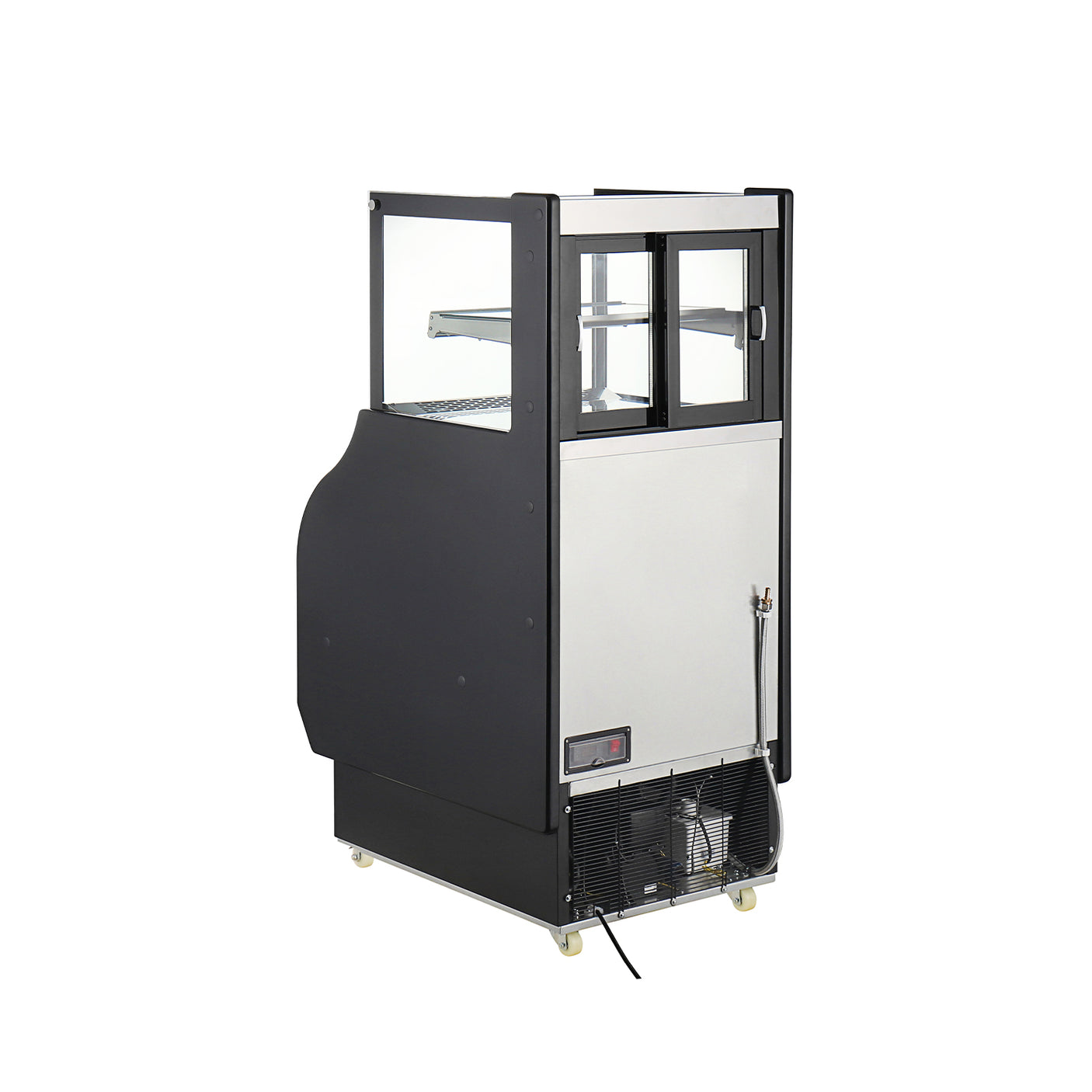 Polarman PLM-R286L-2 25 9/10" Square Glass Refrigerated Air Curtain Merchandiser with LED Lighting and Night Curtain