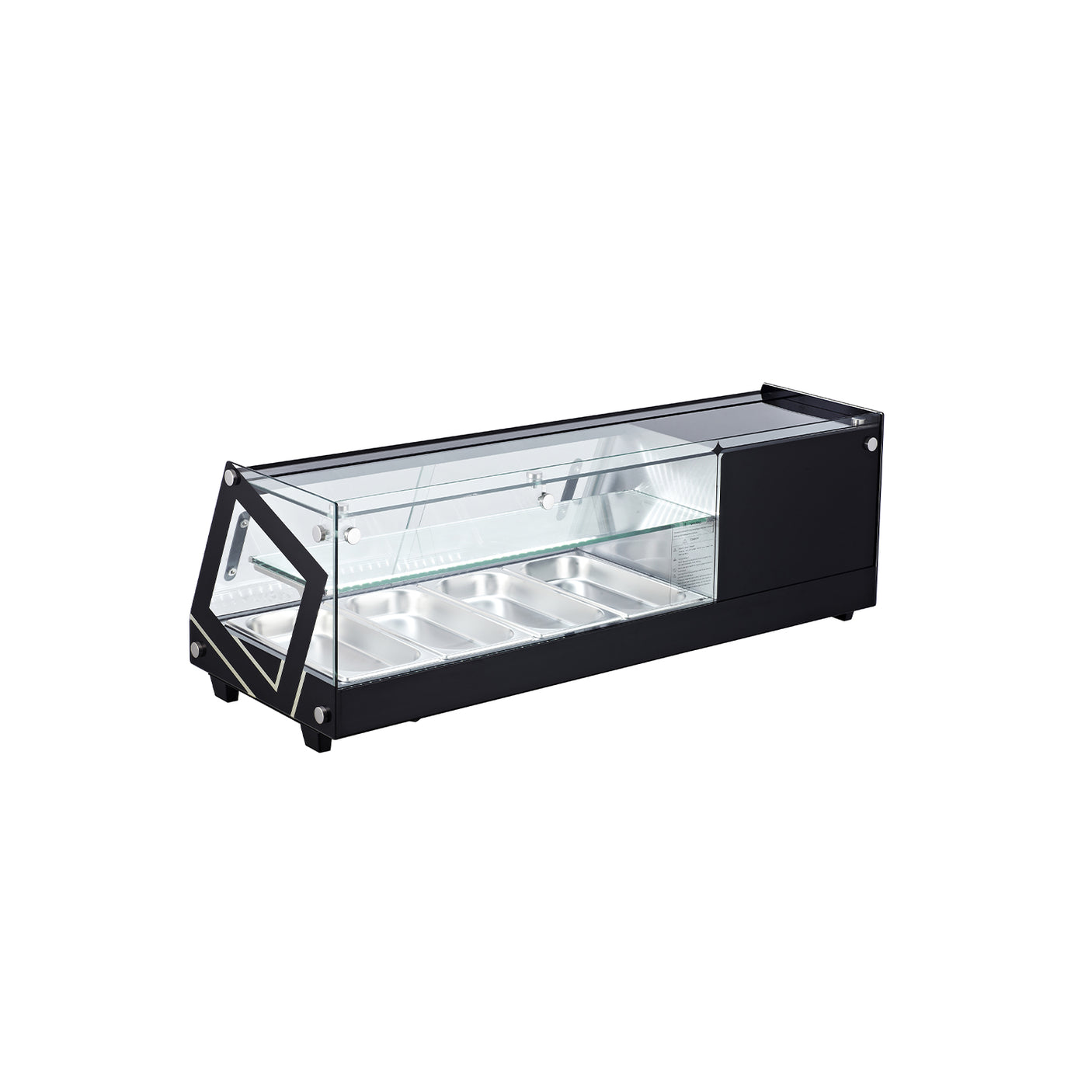 Polarman PLM-R44L 44 1/2" Countertop Refrigerated Sushi Display Case with Sliding Door, (4) 1/3 Size Pans, Black