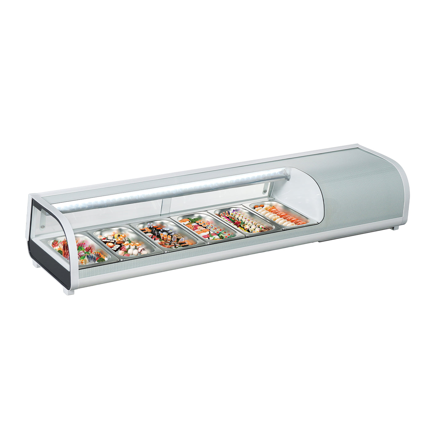 Polarman PLM-R62L 60 1/5" Countertop Refrigerated Sushi Display Case with Sliding Door, (6) 1/3 Size Pans, White