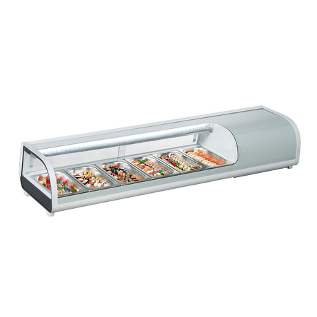Polarman PLM-R62L 60 1/5" Countertop Refrigerated Sushi Display Case with Sliding Door, (6) 1/3 Size Pans, White