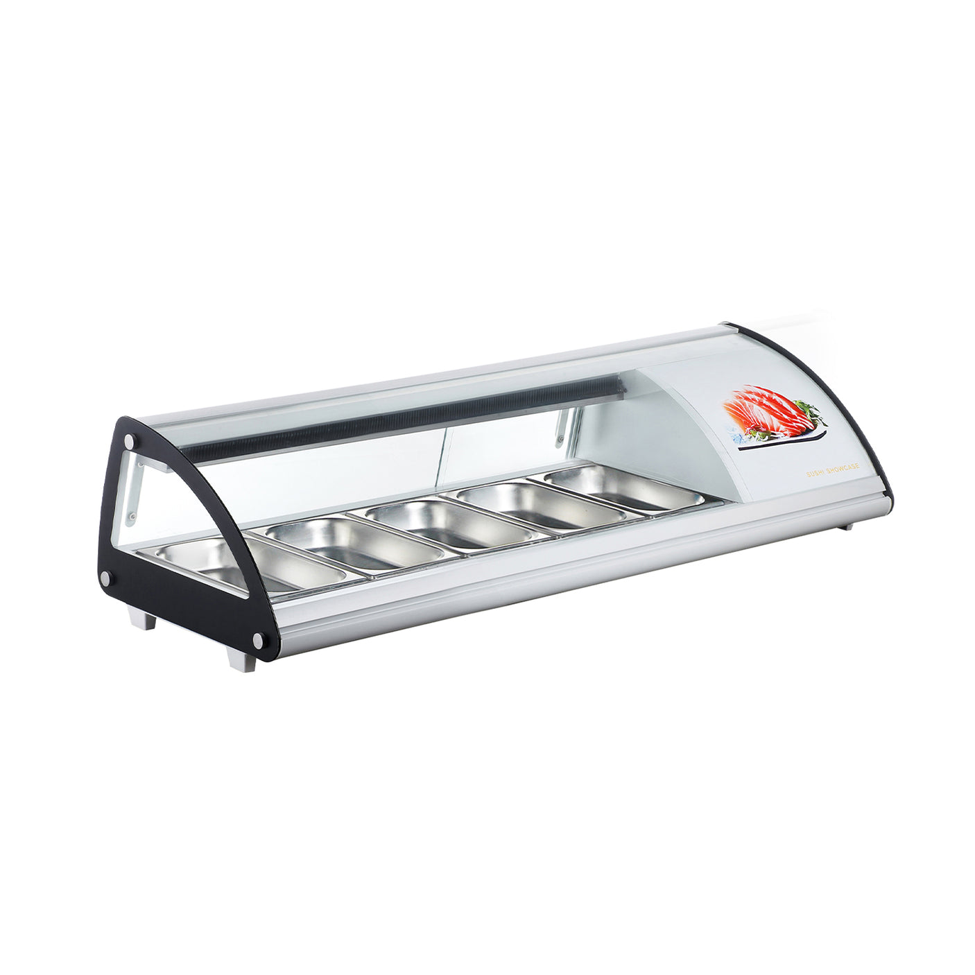 Polarman PLM-R63L 51 1/2" Countertop Refrigerated Sushi Display Case with Sliding Door, (5) 1/3 Size Pans, White