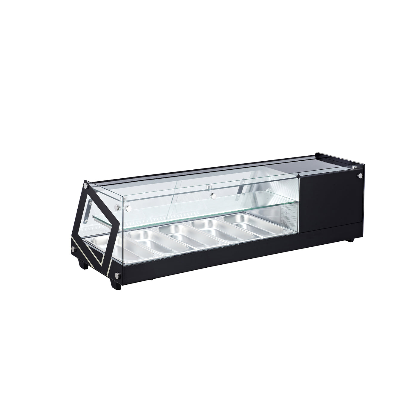 Polarman PLM-R64L 51 1/2" Countertop Refrigerated Sushi Display Case with Sliding Door, (5) 1/3 Size Pans, Black