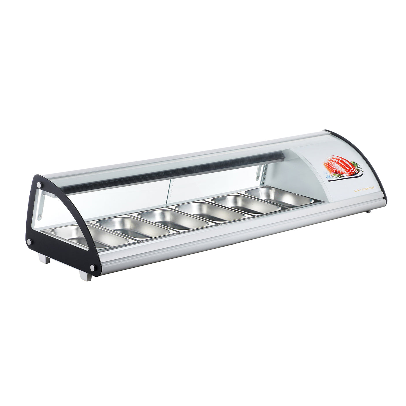 Polarman PLM-R83L 58 2/5" Countertop Refrigerated Sushi Display Case with Sliding Door,(6) 1/3 Size Pans, White