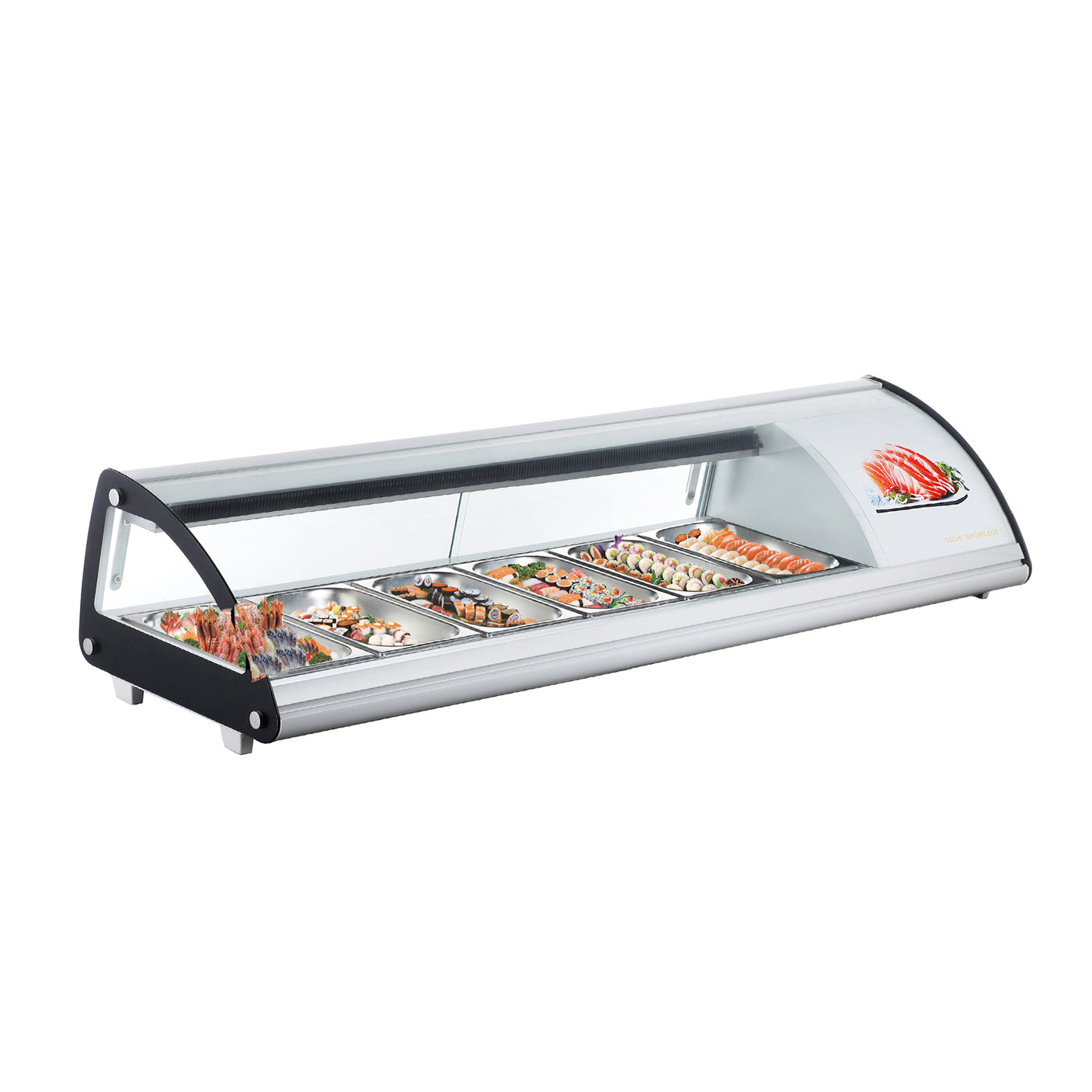 Polarman PLM-R83L 58 2/5" Countertop Refrigerated Sushi Display Case with Sliding Door,(6) 1/3 Size Pans, White