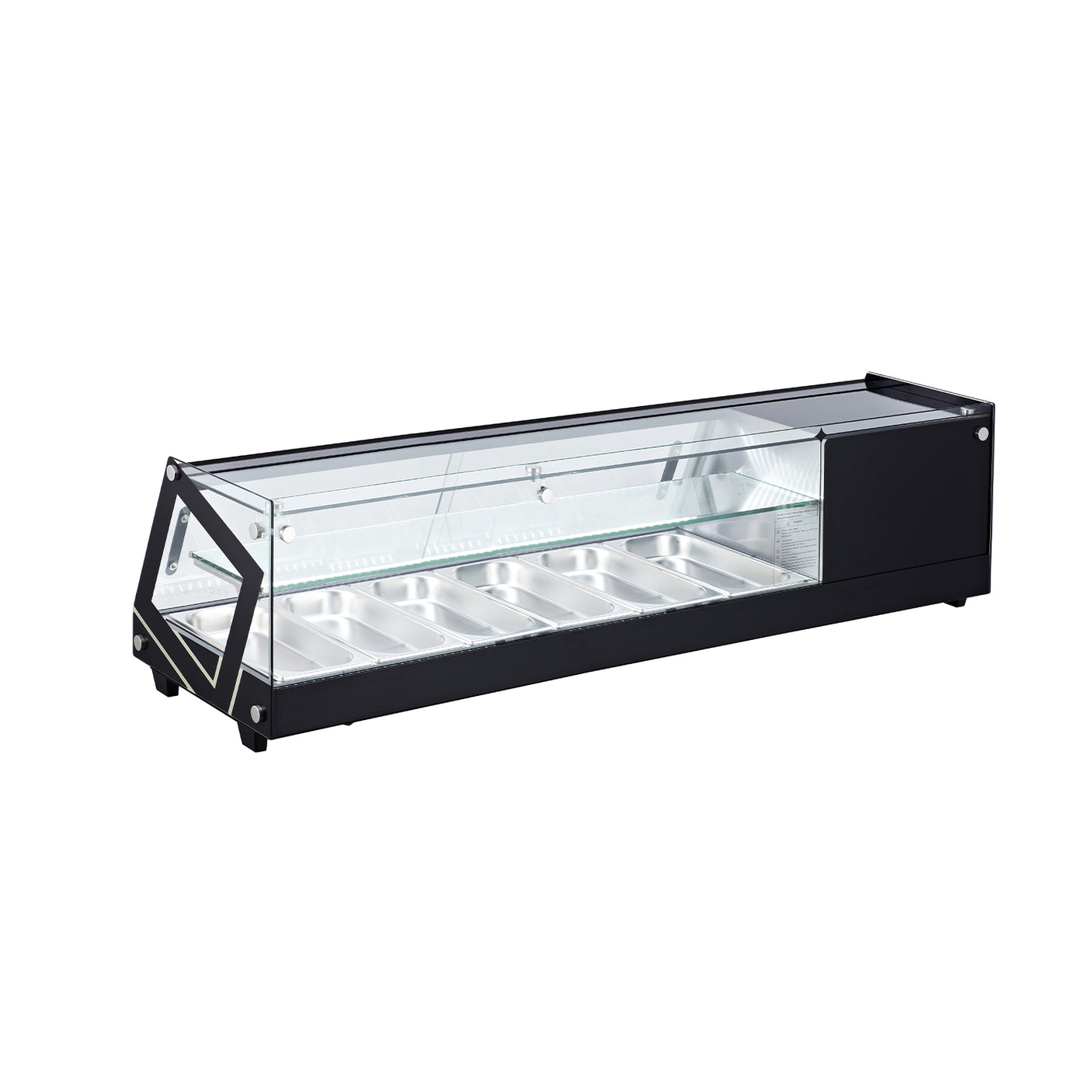 Polarman PLM-R84L 58 2/5" Countertop Refrigerated Sushi Display Case with Sliding Door, (6) 1/3 Size Pans, Black