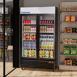 Polarman PLM-SGD44R 44 1/2" Black Refrigerated Double Swing Glass Door Merchandiser with LED Lighting, 31 cu.ft（SS-P1000WB-A）