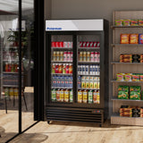 Polarman PLM-SGD44R-S 44 1/2" Black Refrigerated Double Sliding Glass Door Merchandiser with LED Lighting, 31 cu.ft（SS-P1000WB-B）
