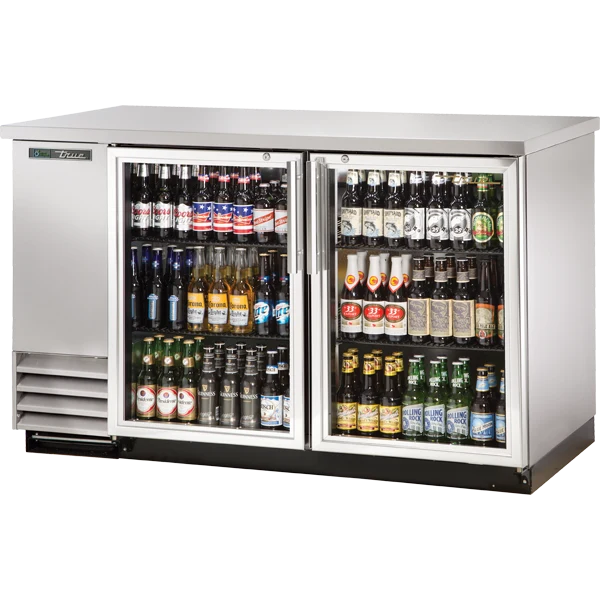 True TBB-2G-S-HC-LD 58 7/8" 2 Glass Door Stainless Steel Back Bar Refrigerator