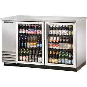 True TBB-2G-S-HC-LD 58 7/8" 2 Glass Door Stainless Steel Back Bar Refrigerator