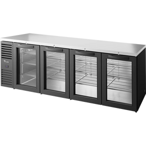 True TBR108-RISZ1-L-B-GGGG-1 108" 4 Glass Door Black Back Bar Refrigerator
