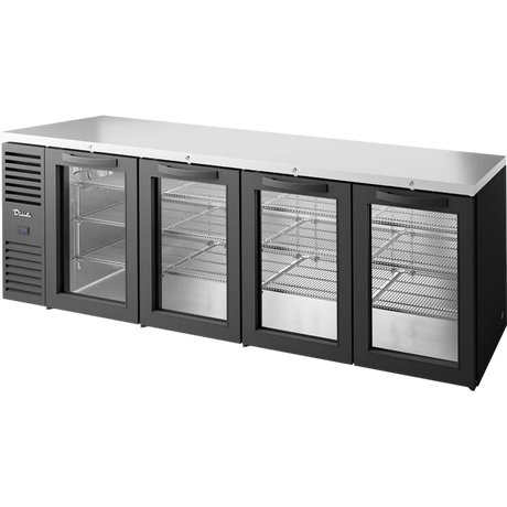 True TBR108-RISZ1-L-B-GGGG-1 108" 4 Glass Door Black Back Bar Refrigerator