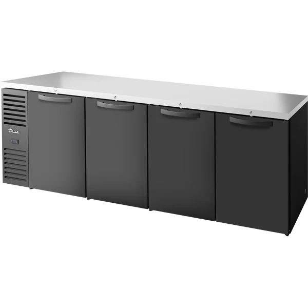True TBR108-RISZ1-L-B-SSSS-1 108" 4 Solid Door Black Back Bar Refrigerator