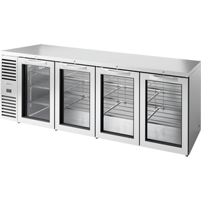 True TBR108-RISZ1-L-S-GGGG-1 108" 4 Glass Door Stainless Steel Back Bar Refrigerator