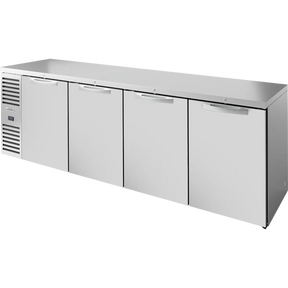 True TBR108-RISZ1-L-S-SSSS-1 108" 4 Solid Door Stainless Steel Back Bar Refrigerator