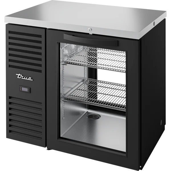 True TBR36-PTSZ1-L-B-G-G-1 36" 2 Glass Door Black Pass-Thru Back Bar Refrigerator