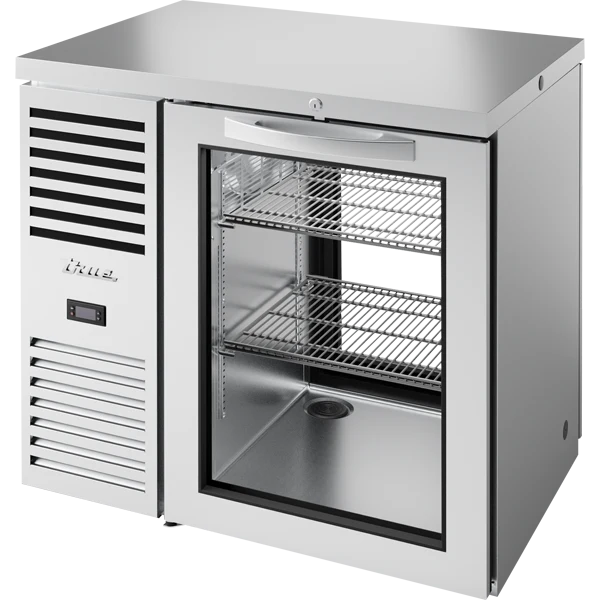 True TBR36-PTSZ1-L-S-G-G-1 36" 2 Glass Door Stainless Steel Pass-Thru Back Bar Refrigerator