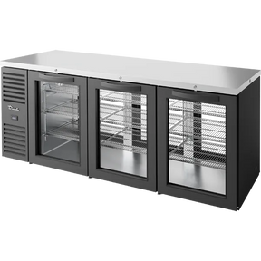 True TBR84-PTSZ1-L-B-GGG-GGG-1 84" Black 6 Glass Door Pass-Thru Back Bar Refrigerator