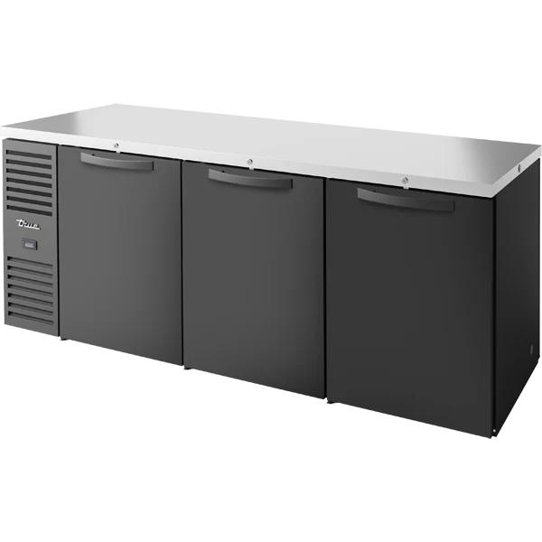 True TBR84-PTSZ1-L-B-SSS-SSS-1 84" Black 6 Solid Door Pass-Thru Back Bar Refrigerator