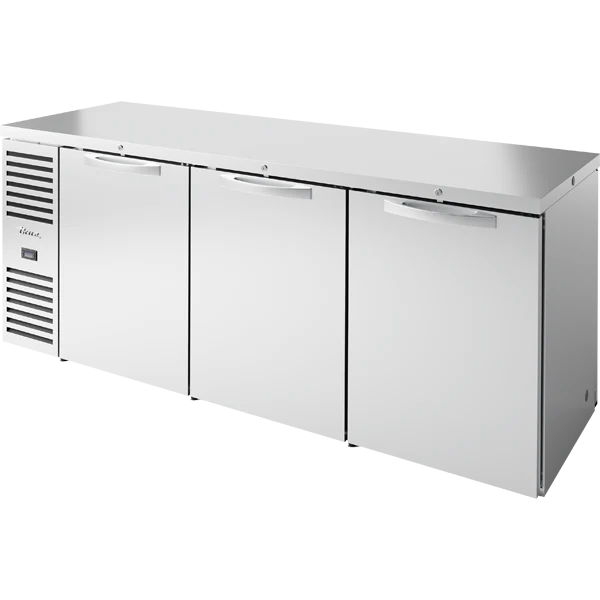 True TBR84-PTSZ1-L-S-SSS-SSS-1 84" Stainless Steel 6 Solid Door Pass-Thru Back Bar Refrigerator