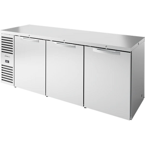 True TBR84-PTSZ1-L-S-SSS-SSS-1 84" Stainless Steel 6 Solid Door Pass-Thru Back Bar Refrigerator