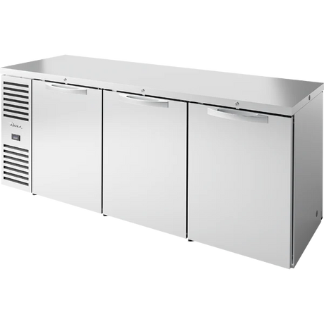 True TBR84-PTSZ1-L-S-SSS-SSS-1 84" Stainless Steel 6 Solid Door Pass-Thru Back Bar Refrigerator