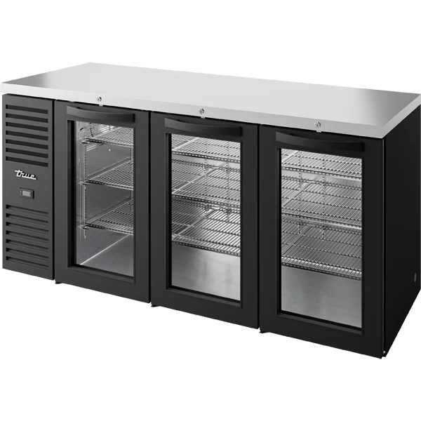 True TBR84-RISZ1-L-B-GGG-1 84" Black 3 Glass Door Back Bar Refrigerator