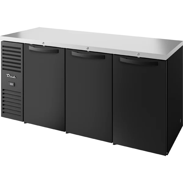 True TBR84-RISZ1-L-B-SSS-1 84" Black 3 Solid Door Back Bar Refrigerator