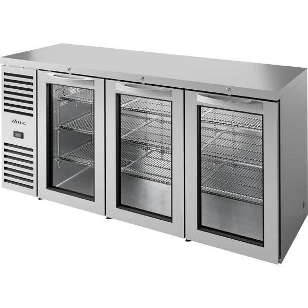 True TBR84-RISZ1-L-S-GGG-1 84" Stainless Steel 3 Glass Door Back Bar Refrigerator