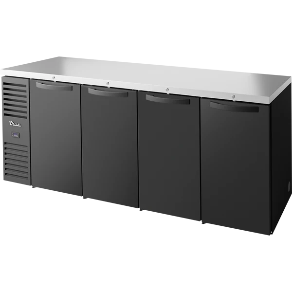 True TBR92-RISZ1-L-B-SSSS-1 92" Black 4 Solid Door Back Bar Refrigerator