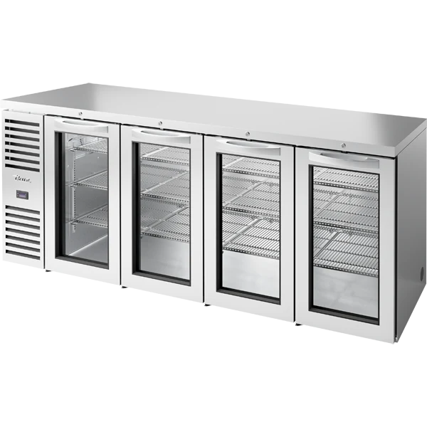True TBR92-RISZ1-L-S-GGGG-1 92" Stainless Steel 4 Glass Door Back Bar Refrigerator