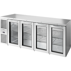 True TBR92-RISZ1-L-S-GGGG-1 92" Stainless Steel 4 Glass Door Back Bar Refrigerator