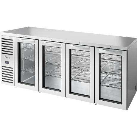 True TBR92-RISZ1-L-S-GGGG-1 92" Stainless Steel 4 Glass Door Back Bar Refrigerator
