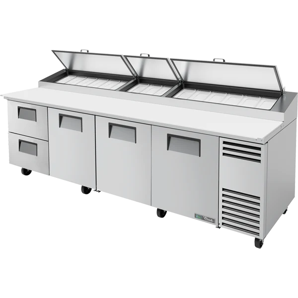 True TPP-AT-119D-2-HC 119 1/4" 3 Door 2 Drawer Refrigerated Pizza Prep Table