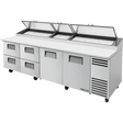 True TPP-AT-119D-4-HC 119 1/4" 2 Door 4 Drawer Refrigerated Pizza Prep Table