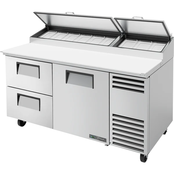True TPP-AT-67D-2-HC 67 3/8" 1 Door 2 Drawer Refrigerated Pizza Prep Table