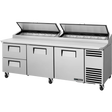 True TPP-AT2-93D-2-HC 93 3/8" 2 Door 2 Drawer Refrigerated Pizza Prep Table with 2 Lids