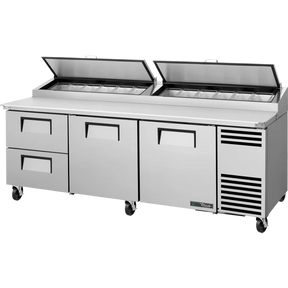 True TPP-AT2-93D-2-HC 93 3/8" 2 Door 2 Drawer Refrigerated Pizza Prep Table with 2 Lids