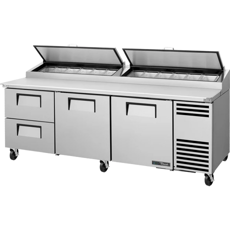 True TPP-AT2-93D-2-HC 93 3/8" 2 Door 2 Drawer Refrigerated Pizza Prep Table with 2 Lids