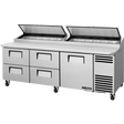 True TPP-AT2-93D-4-HC 93 3/8" 1 Door 4 Drawer Refrigerated Pizza Prep Table with 2 Lids