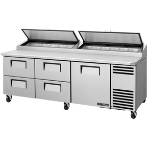 True TPP-AT2-93D-4-HC 93 3/8" 1 Door 4 Drawer Refrigerated Pizza Prep Table with 2 Lids