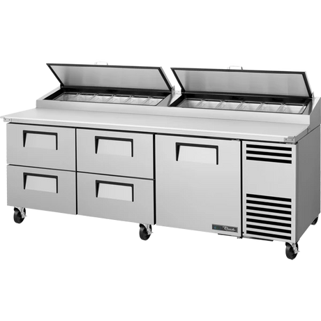 True TPP-AT2-93D-4-HC 93 3/8" 1 Door 4 Drawer Refrigerated Pizza Prep Table with 2 Lids