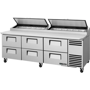 True TPP-AT2-93D-6-HC 93 3/8" 6 Drawer Refrigerated Pizza Prep Table with 2 Lids