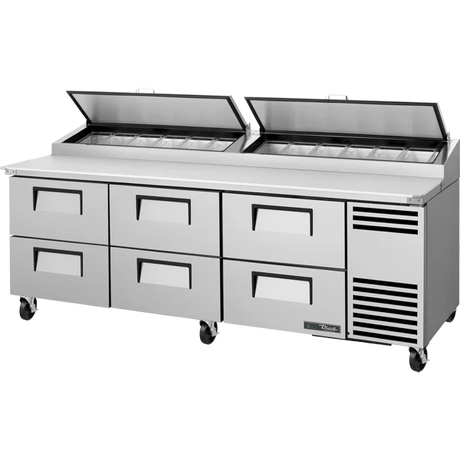True TPP-AT2-93D-6-HC 93 3/8" 6 Drawer Refrigerated Pizza Prep Table with 2 Lids