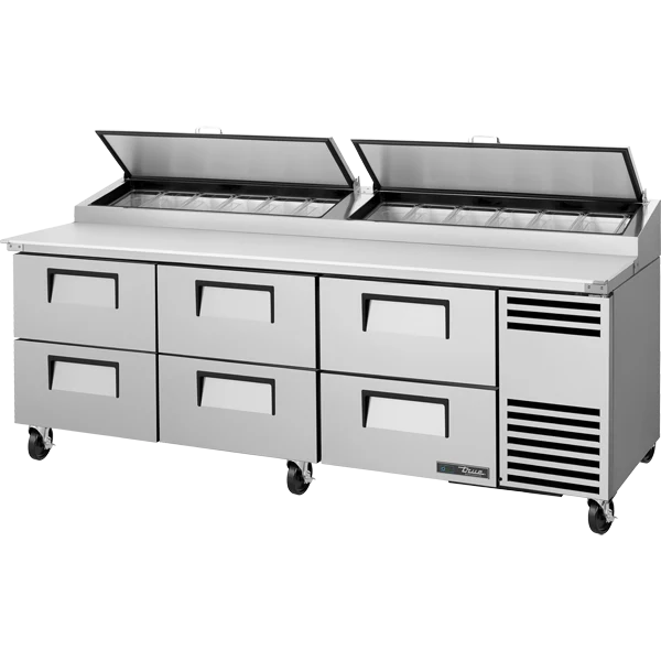 True TPP-AT2-93D-6-HC 93 3/8" 6 Drawer Refrigerated Pizza Prep Table with 2 Lids