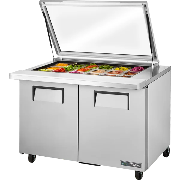 True TSSU-48-18M-B-FGLID-HC Mega Top Refrigerated Sandwich Prep Table with Flat Glass Lid
