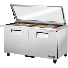 True TSSU-60-24M-B-ST-FGLID-HC 60 3/8" Mega Top Refrigerated Sandwich Prep Table with Flat Glass Lid