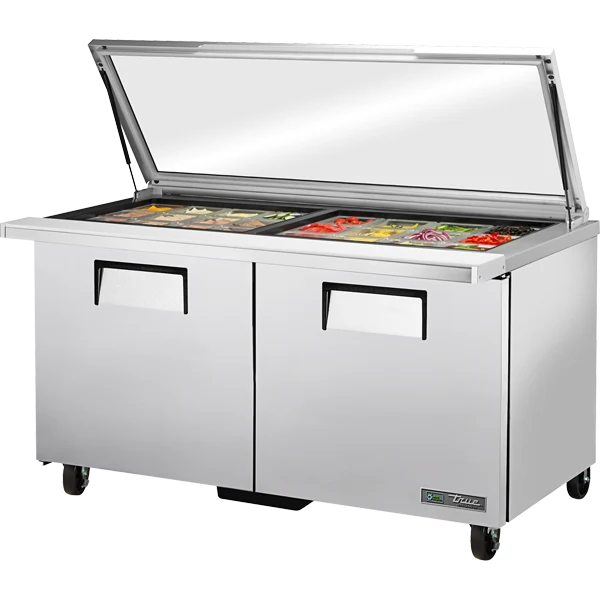 True TSSU-60-24M-B-ST-FGLID-HC 60 3/8" Mega Top Refrigerated Sandwich Prep Table with Flat Glass Lid