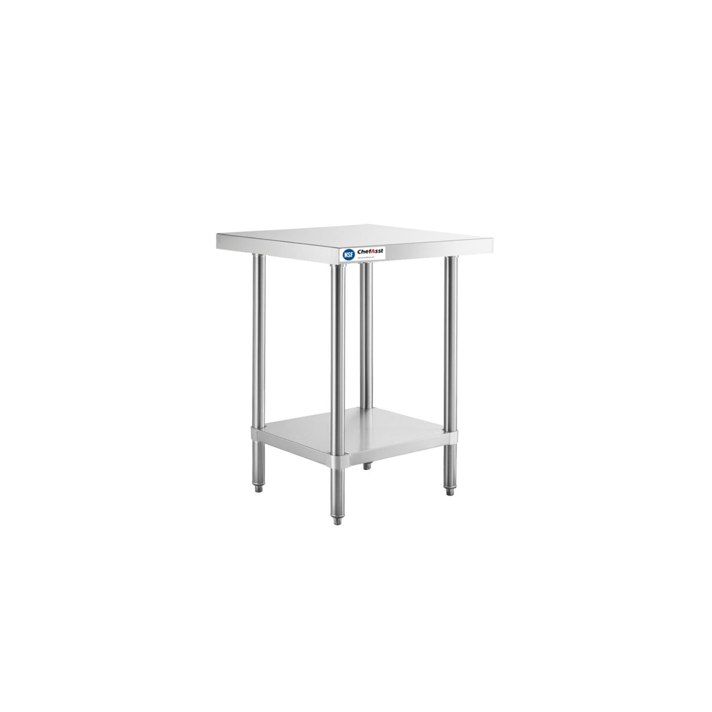 ChefAsst 24" x 24" CA-WTSS-2424-316 16-Gauge 304 Stainless Steel Commercial Work Table with 304 Stainless Steel Legs and Undershelf