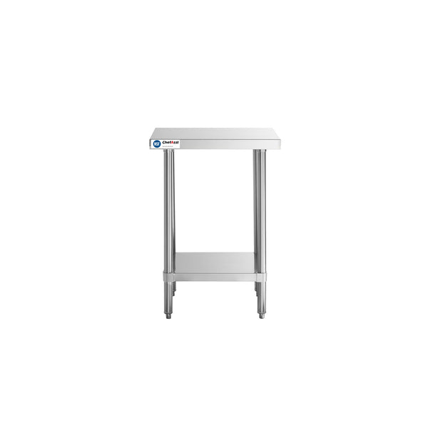 ChefAsst 24" x 24" 16-Gauge 304 Stainless Steel Commercial Work Table with 304 Stainless Steel Legs and Undershelf