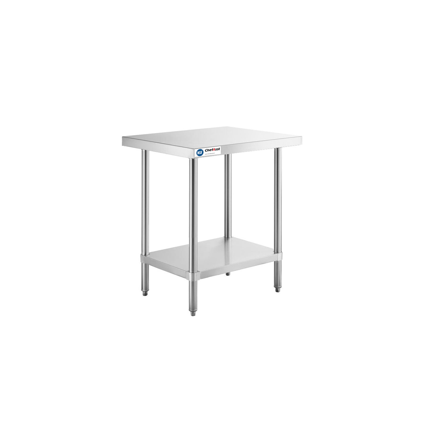 ChefAsst 24" x 30" CA-WTS-2430-316 16-Gauge 304 Stainless Steel Commercial Work Table with 201 Stainless Steel Legs and Undershelf